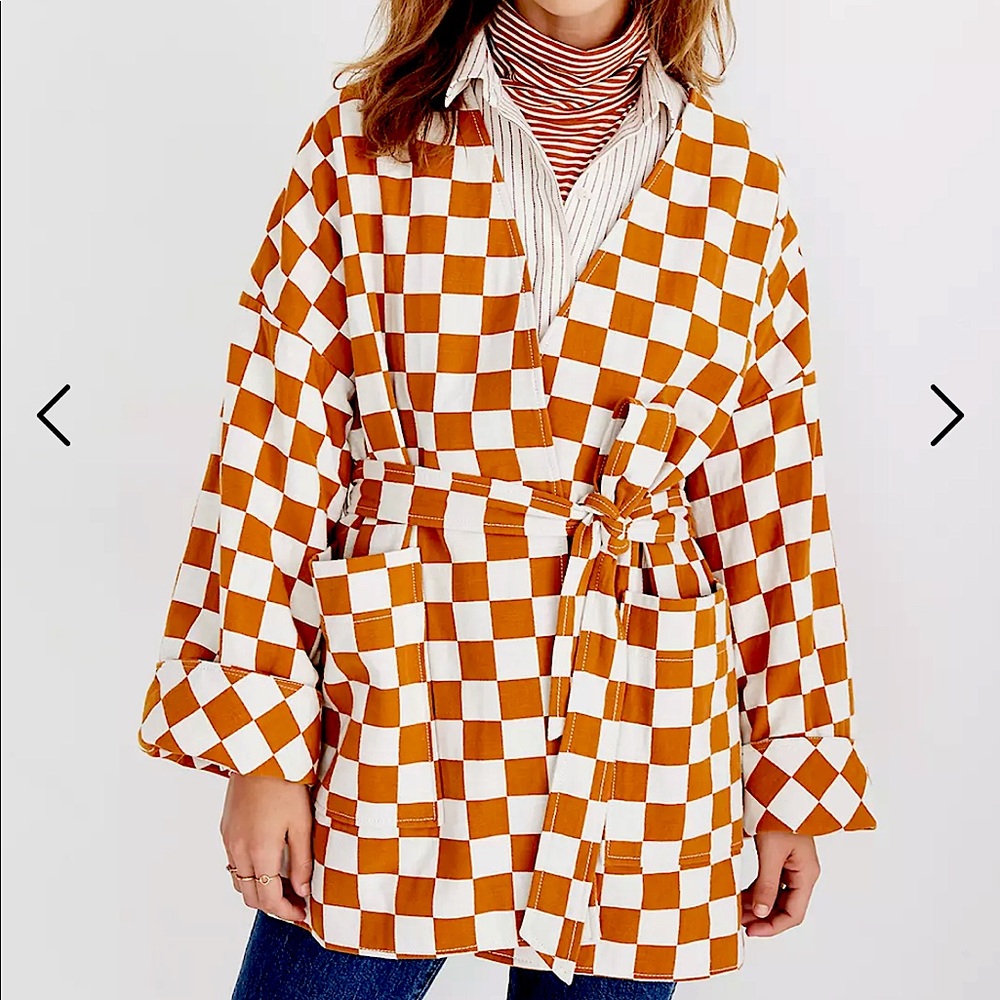 Madewell Checkerboard Wrap Jacket, Size Medium, 100% Cotton